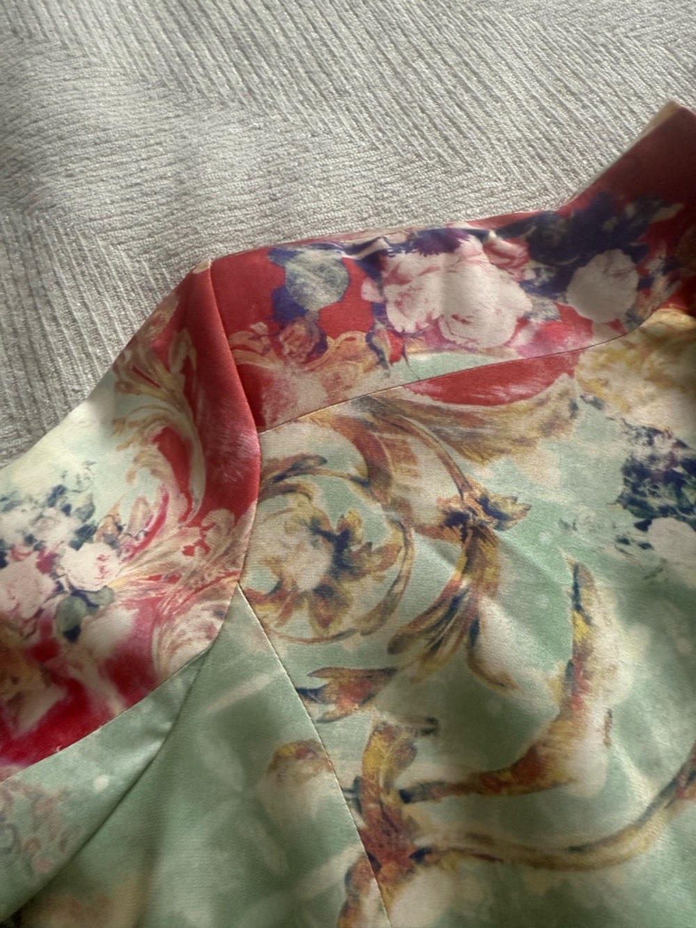 BALMAIN Floral Mint & Coral Long Sleeve Shift Dress Size US 4 - Picture 3 of 6